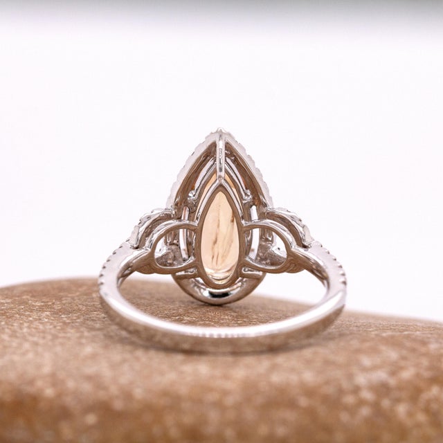 2.5cts, 12x6mm Imperial Topaz & Accented Natural Diamonds Ring in 14k Solid Gold For Sale - Image 9 of 10