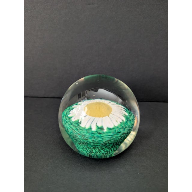 • Handcrafted glass design • Features intricate daisy flower • Smooth spherical shape • Clear and durable material • Green...