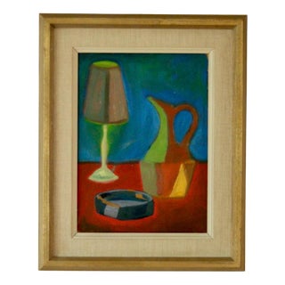 Bertil Öhlund, Still Life with Lamp, Jug & Saucer, 1948, Oil on Panel, Framed For Sale