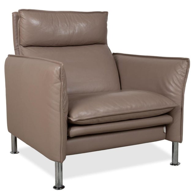 Brown Brown Taupe Porto Leather Armchairs and Ottoman with Manual Function from Erpo, Set of 4 For Sale - Image 8 of 18