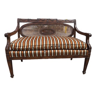 Vintage Regency Caned Mahogany Settee With Down Cushion For Sale