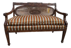Vintage Regency Caned Mahogany Settee With Down Cushion