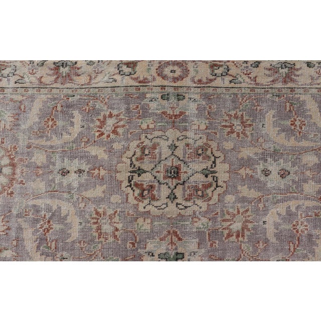 Mid 20th Century Vintage Turkish Distressed Oushak Rug With All-Over Floral Design in Lilac Color For Sale In Atlanta - Image 6 of 13