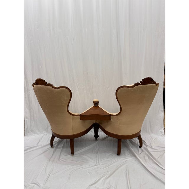 Late 19th Century Victorian Velvet Upholstery Gossip Chair For Sale In Boston - Image 6 of 9