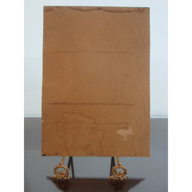 Wood Seated White Poodle on Red Chair Gouache Framed Oil on Paper For Sale - Image 7 of 8