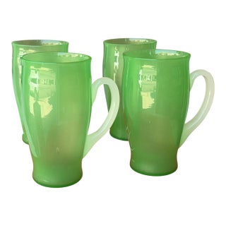 Set of 4 Carder Steuben Art Deco Jade & Alabaster Glass Handled Tumblers For Sale