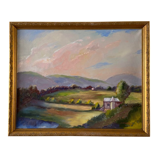 The Barn in the Field Original Landscape Oil Painting by Marina Movshina For Sale