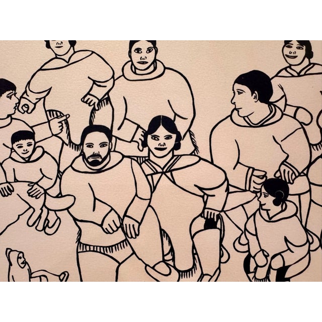 Figurative Hannah Kigusiuq Inuit Cape Dorset Stencil Print Gathering for Feast 1978 Signed For Sale - Image 3 of 10