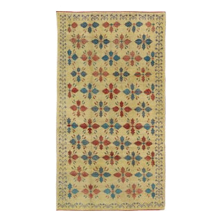 Mid 20th Century Vintage Turkish Sub-Geometric All-Over Floral Oushak in Yellow, Red, and Blue For Sale