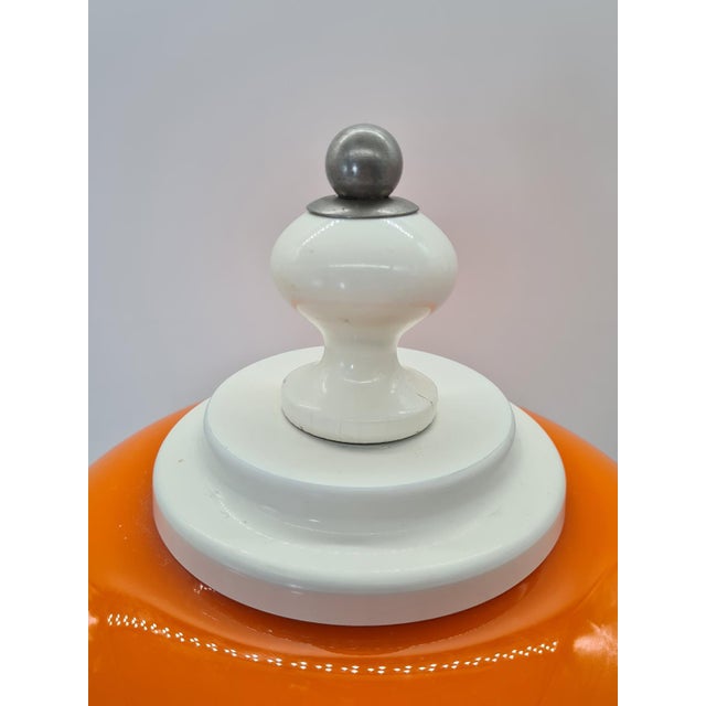 Wood Space Age Table Lamp with Orange Glass Shade, Europe, 1970s For Sale - Image 7 of 12