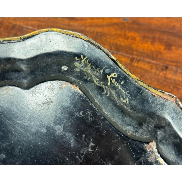 Antique Victorian Hand-Painted Toleware Metal Tray For Sale - Image 11 of 11