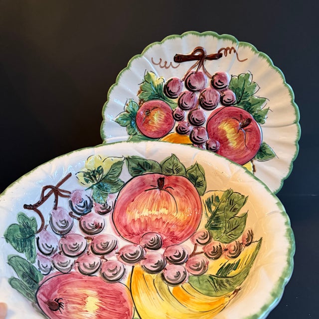 This beautiful vintage Italian handpainted and embossed fruit serving bowl is part of a set, the platter is listed...