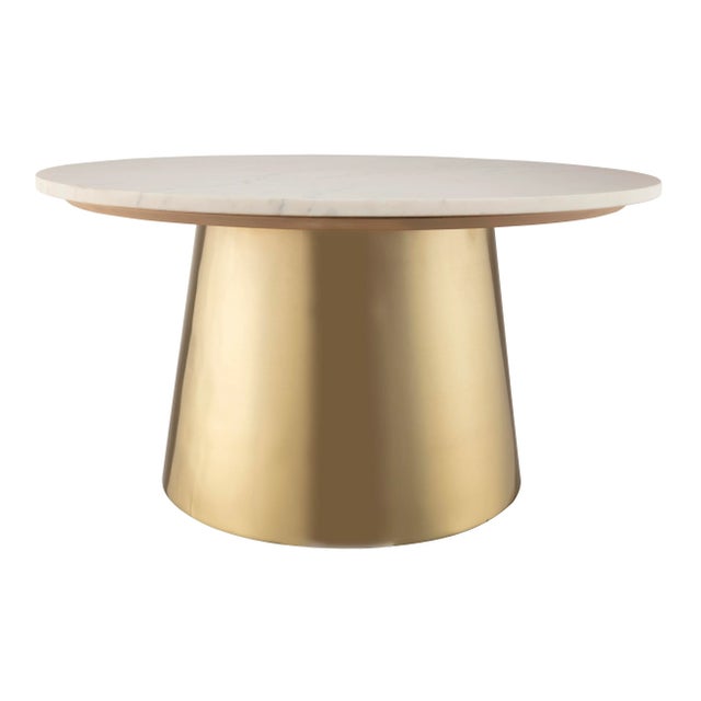 Modern meets glam with the elegant Bleeker collection. Its brushed gold base and white marble top, allow these tables to...