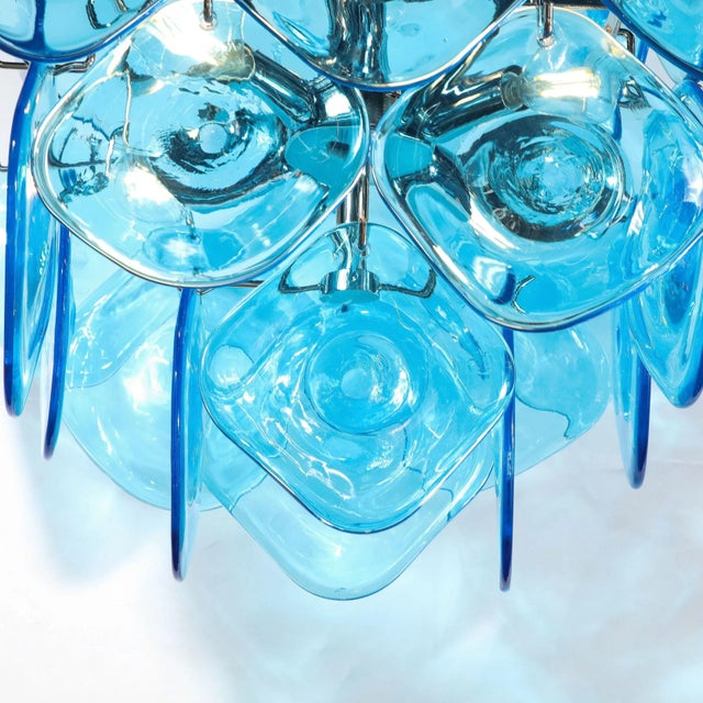 Modernist Pagoda Form Hand-Blown Cerulean Blue Murano Glass Chandelier For Sale - Image 4 of 12