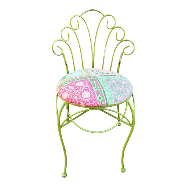 1970s Vintage Green Iron Peacock Garden Chair or Vanity Chair For Sale