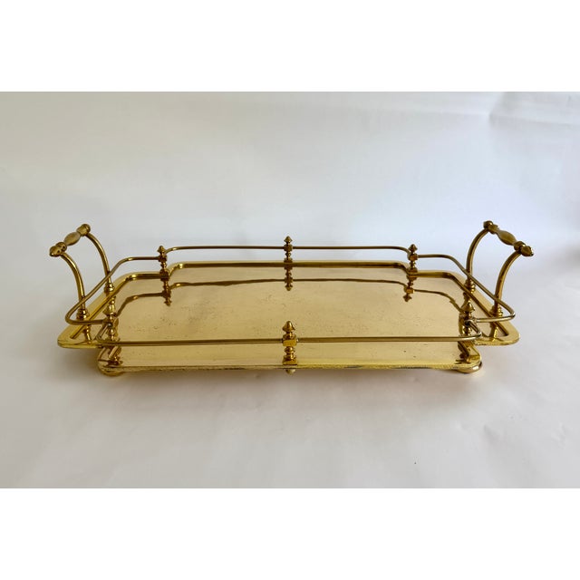 Hollywood Regency Large Vintage Hollywood Regency Style Brass Tray For Sale - Image 3 of 9