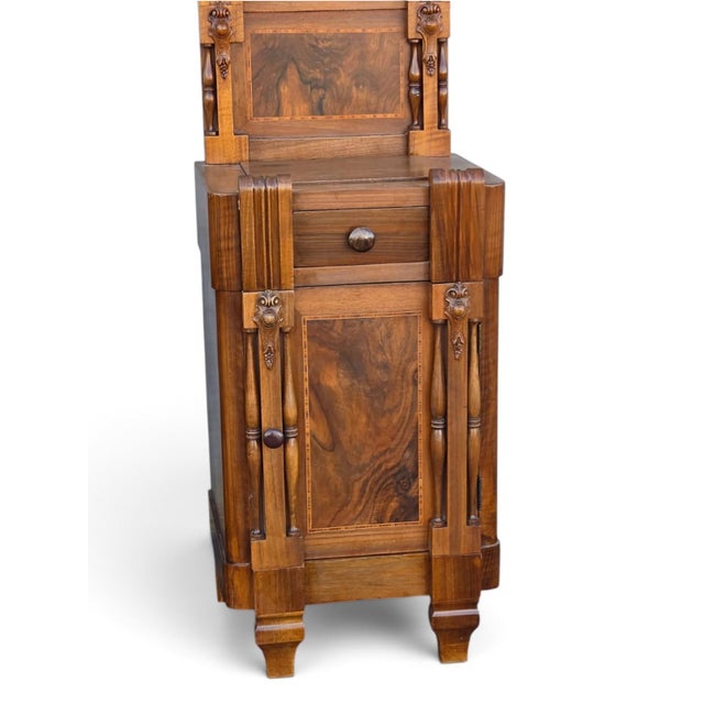 Pair of 1930 Walnut Nightstand American Art Deco Bedside Cabinet Refurbished For Sale - Image 15 of 18