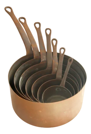 Antique Copper Saucepans, France, 1960s, Set of 7
