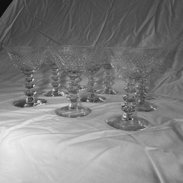 1940s Diamond Pattern Cut Crystal Sherry Glasses - Set of 9 For Sale - Image 5 of 7