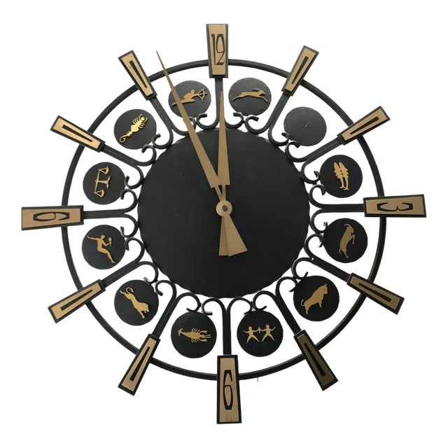 Metal Zodiac Wall Clock, Germany, 1970s For Sale