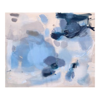 "Echoes Along the Waterline" Large Contemporary Blue Abstract Painting in Cerulean, Slate and Navy by Stacey Warnix For Sale