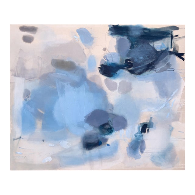 "Echoes Along the Waterline" Large Contemporary Blue Abstract Painting in Cerulean, Slate and Navy by Stacey Warnix For Sale