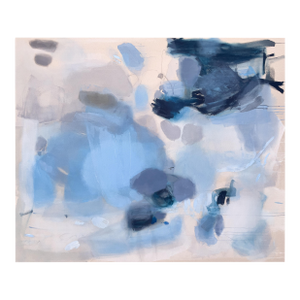 "Lakeside Reverie" Large Contemporary Blue Abstract Painting in Cerulean, Slate and Navy by Stacey Warnix