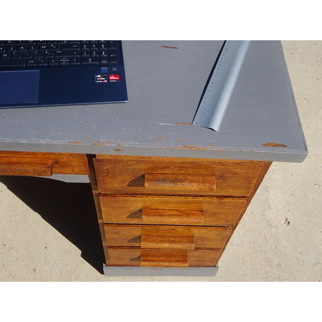 Vintage American Oak Desk, 1950s For Sale - Image 11 of 18