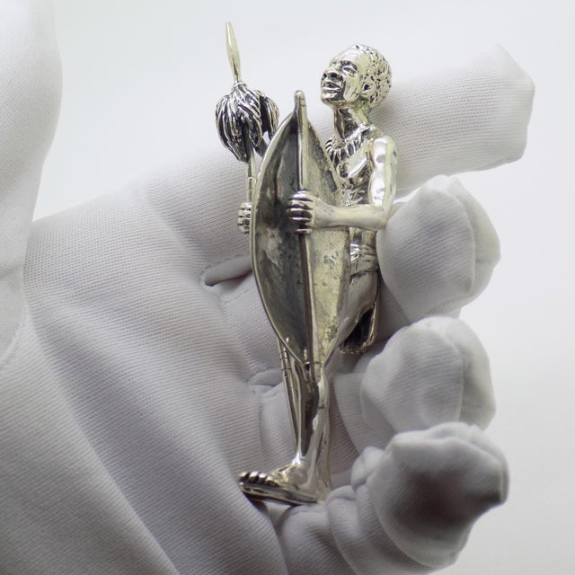 Large Vintage Italian Silver 800 Zulu Warrior Figurine by Angini, Arezzo, Tuscany, 1970s For Sale - Image 9 of 18