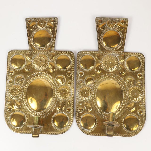 Gold Large Mid-Century Baroque Swedish Brass Sconces, Set of 2 For Sale - Image 8 of 8