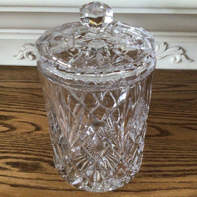 Metal Biscuit Jar With Tongs Bohemia Czech Republic Cut Crystal For Sale - Image 7 of 13