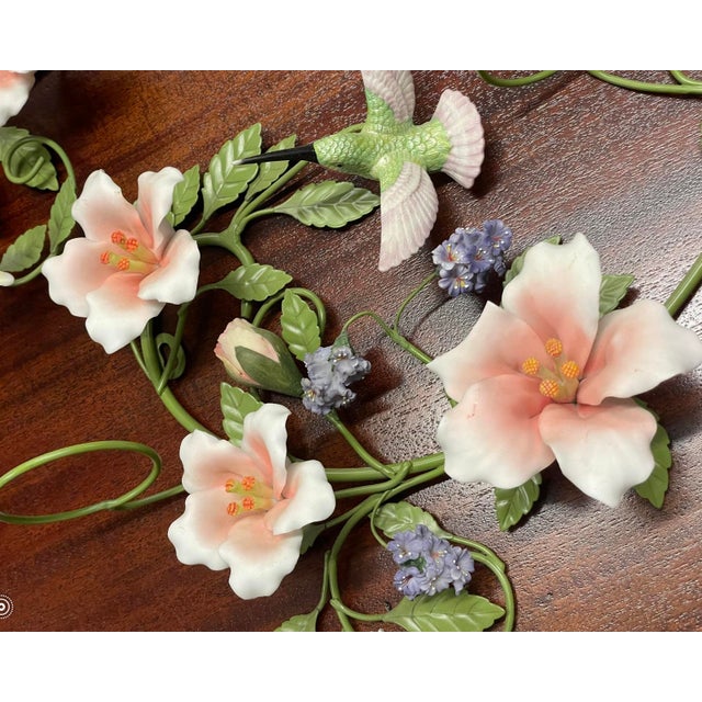 Vintage Porcelain and Tole Floral Candle Holder Wall Sconces - Set of 4 For Sale - Image 10 of 11