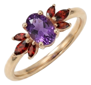 Vintage Amethyst & Garnet Cluster Ring in 18k Gold Plated Sterling Silver Us 7