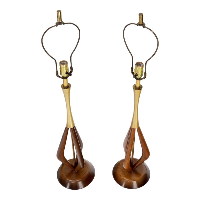 Pair of Oiled Sculptural Walnut Mid-Century Modern Table Lamps For Sale