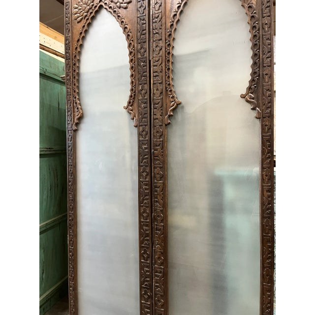 Vintage Arched Carved Wood Doors With Smoked Glass - A Pair, 96x48 For Sale In Orlando - Image 6 of 10