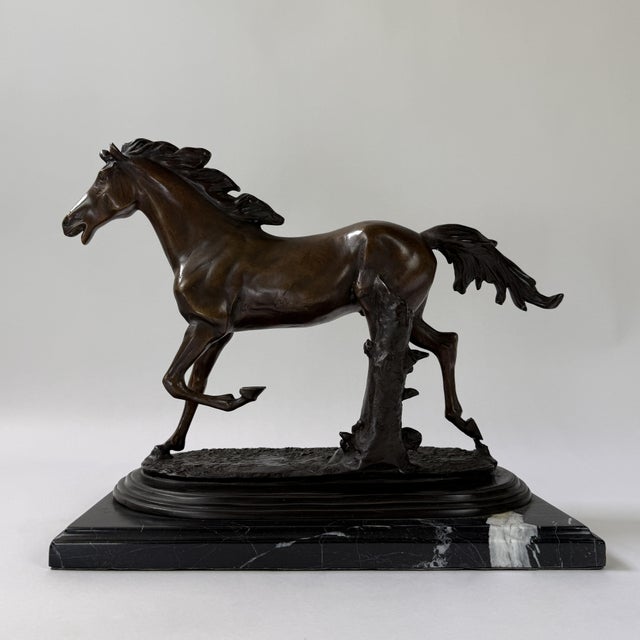 Early 21st Century Bronze Galloping Horse Sculpture on Marble Base – Classical Equestrian, 14” L For Sale - Image 5 of 12