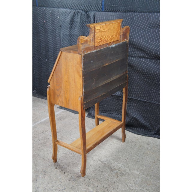Antique Victorian Petite Oak Mirrored Slant Top Secretary Ladies Writing Desk For Sale - Image 9 of 14
