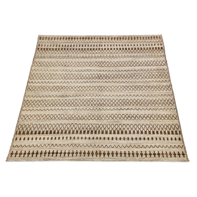 10 X 12 Modern Moroccan Wool Rug in Brown With Geometric Tribal Motifs For Sale - Image 4 of 11