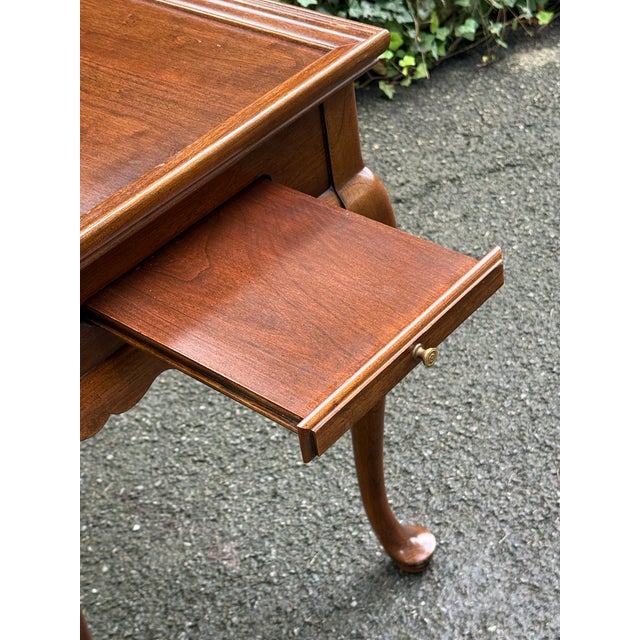 Wood Vintage Ethan Allen Georgian Court Solid Cherry Tea Table For Sale - Image 7 of 11