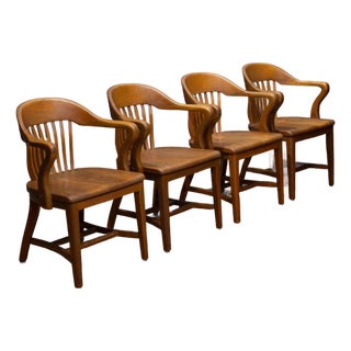 Antique Solid Quarter-Sawn Oak Banker's Chairs c.1934 For Sale