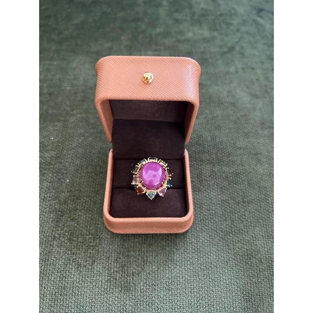 Gemstone Bochic "Orient" Vintage Natural Ruby & Multi Tourmalines Ring Set In 18K Gold & For Sale - Image 7 of 18