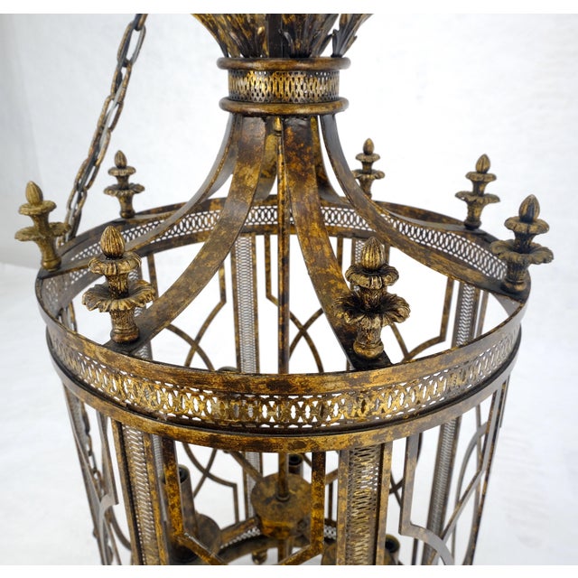 Metal Mid 20th Century Mid Centry Modern Large Italian Pendant Bronze Oxide Gilt Ornate Metal Light Fixture Chandelier For Sale - Image 7 of 18