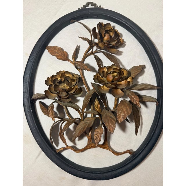 Pair Handmade Antique Chinese Gilt Wrought Iron Wood Flower Wall Art Sculptures For Sale - Image 9 of 14