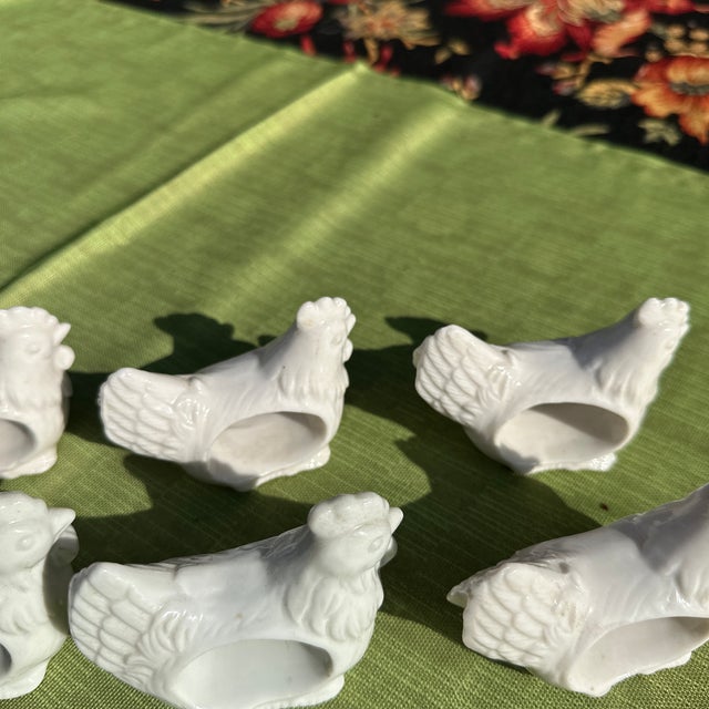1970s Collection of White Ceramic Chicken Napkin Rings- Set of 6 For Sale - Image 4 of 8
