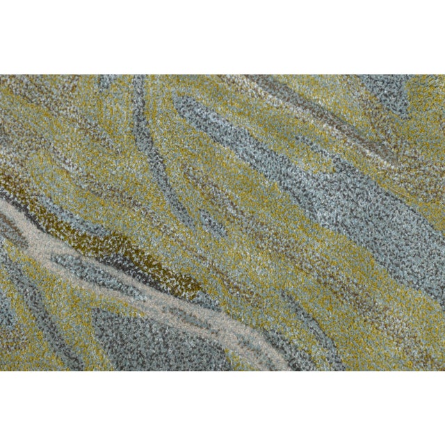 2020s Modern Abstract Rug – Hand-Tufted Wool & Viscose – Blue, Gold, and Grey For Sale - Image 5 of 10