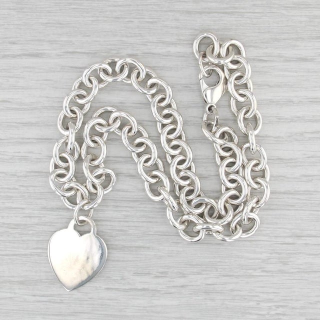 Modern 1990s Engravable Tiffany Id Heart Tag Necklace Sterling Silver 16" Cable Chain For Sale - Image 3 of 7