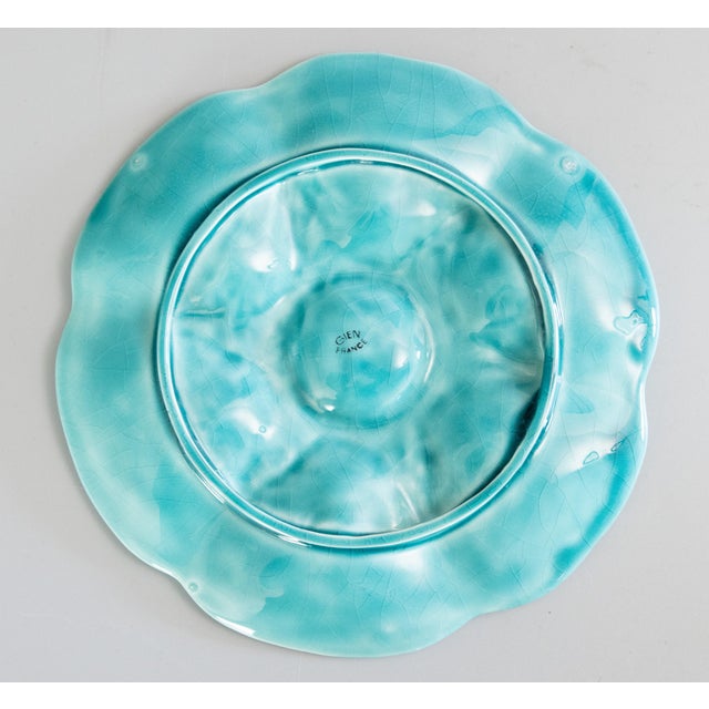 1950s Vintage French Gien Turquoise Majolica Oyster Plate For Sale - Image 5 of 7