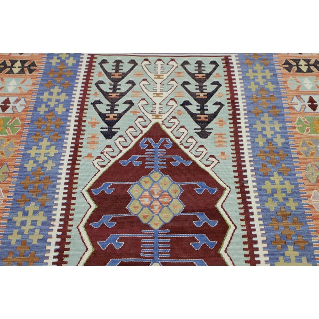 1980s Farmhouse Blue Geometric Kilim For Sale - Image 4 of 8
