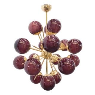 21st Century Diciotto Polished Brass Frosted Amethyst Bubbles Murano Sputnik Chandelier by Fabio LTD For Sale