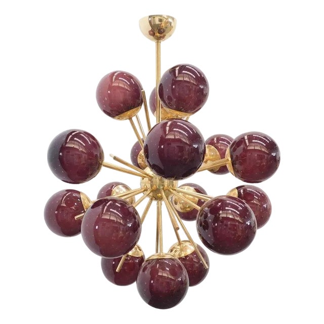 21st Century Diciotto Polished Brass Frosted Amethyst Bubbles Murano Sputnik Chandelier by Fabio LTD For Sale